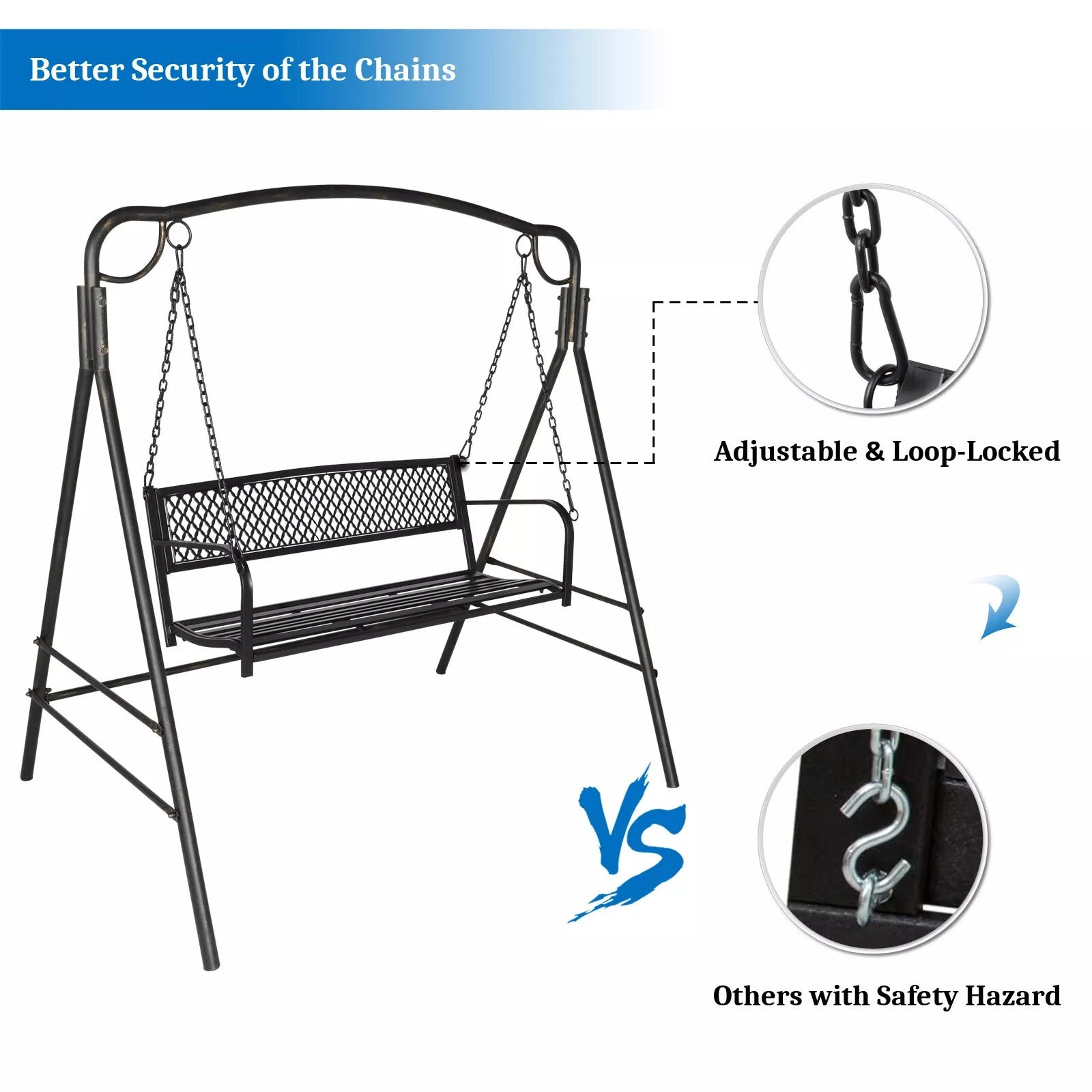 47.3'' Iron Porch Swing Chair - Outdoor Hanging Bench for Garden & Patio