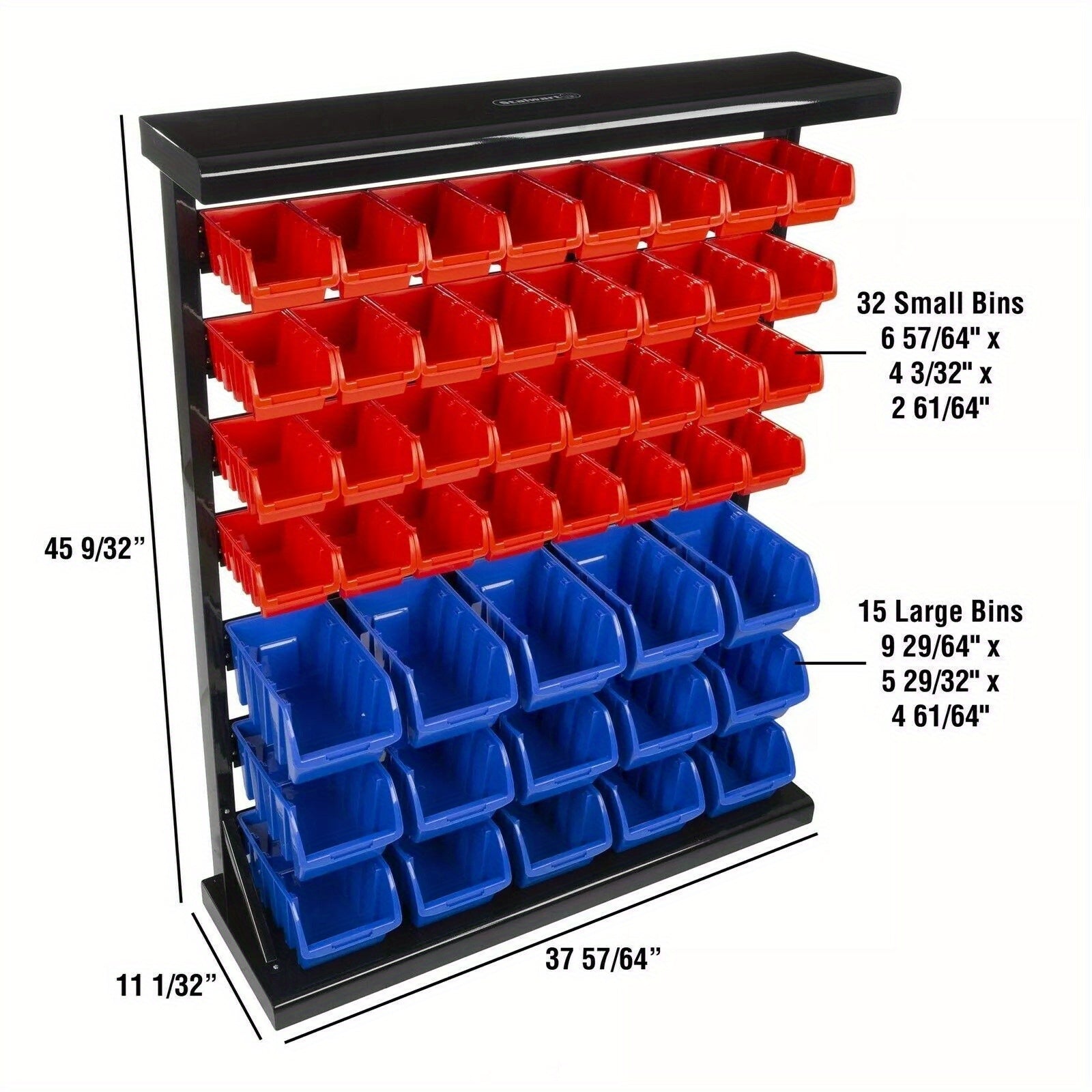 Large Garage Tool Storage Rack | Work Shed Floor Stand with 47 Removable Sorting Bins