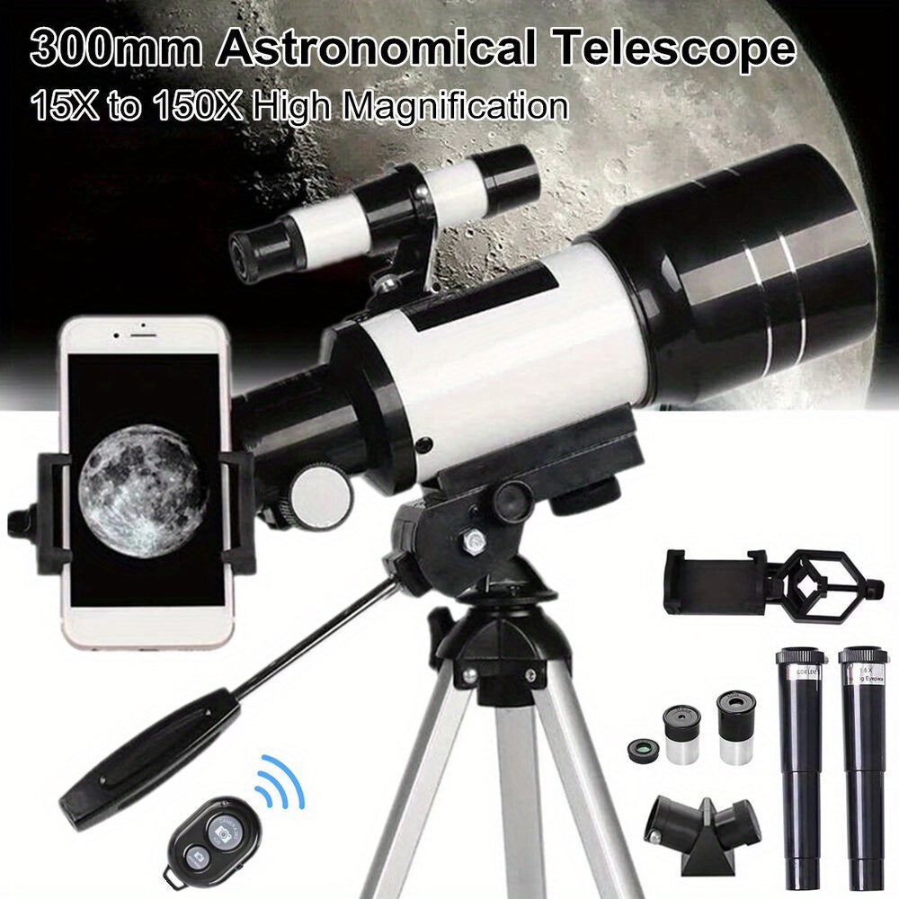Telescope 300mm Astronomy 150X with Cell Phone Adapter Barlow Lens perfect for gift