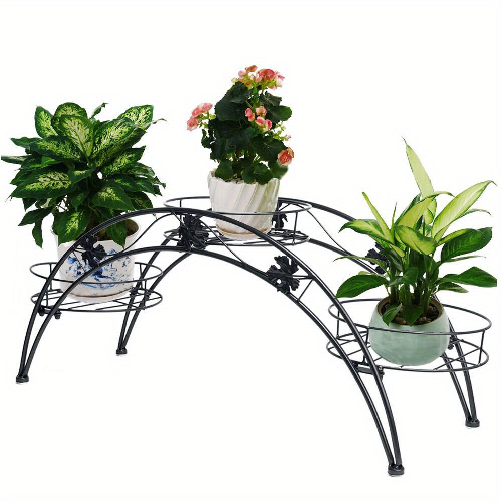 Arch Plant Stand Shelf Metal Patio Stand Shelf with 3 Brackets Wrought Iron