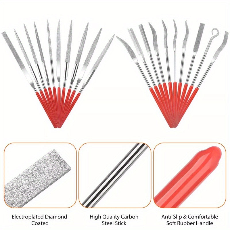 20pcs Diamond Needle File Set Mini Handy Polishing Carving Working Hand Tool Alloy Steel Workshop Equipment 3*140mm