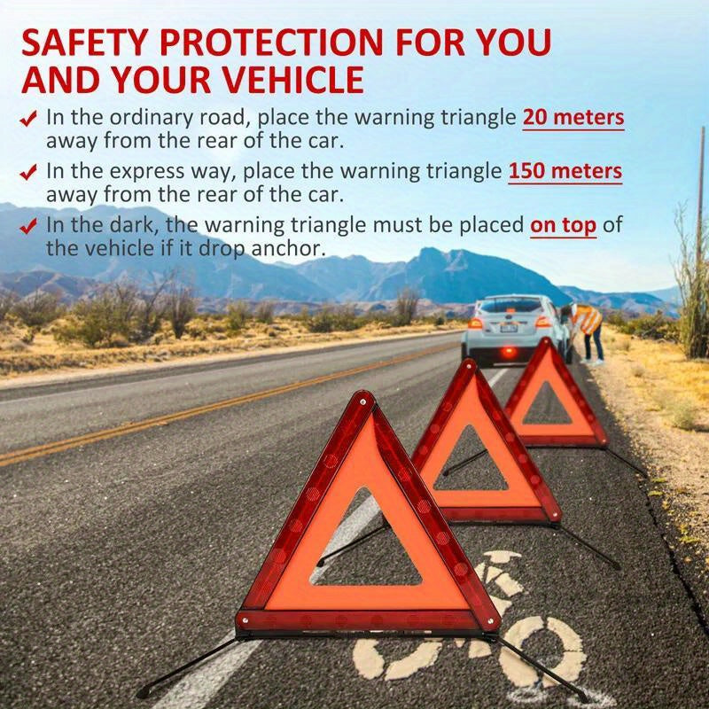 Emergency Warning Triangle – Reflective Roadside Safety Kit for Cars