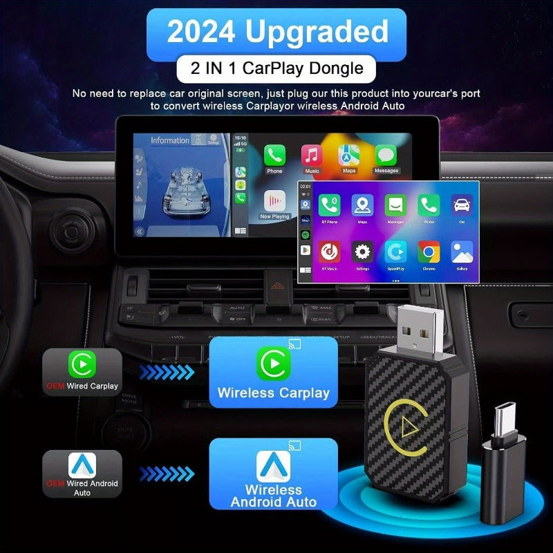 Mini Wireless CarPlay Adapter for Apple Plug & Play Low Latency Converts Wired