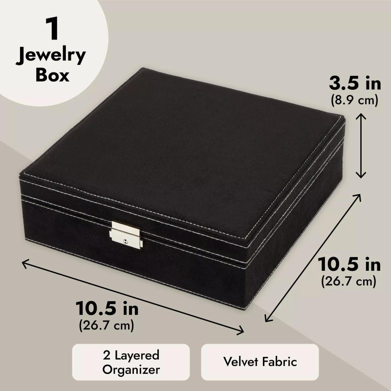 Velvet Jewelry Box Storage Box with Lock- 2 Layer Travel Case, Jewelry Storage