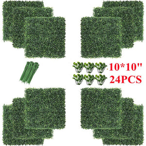 24Pcs 10x10'' Artificial Boxwood Hedge Panels - Privacy Fence & Wall Decor