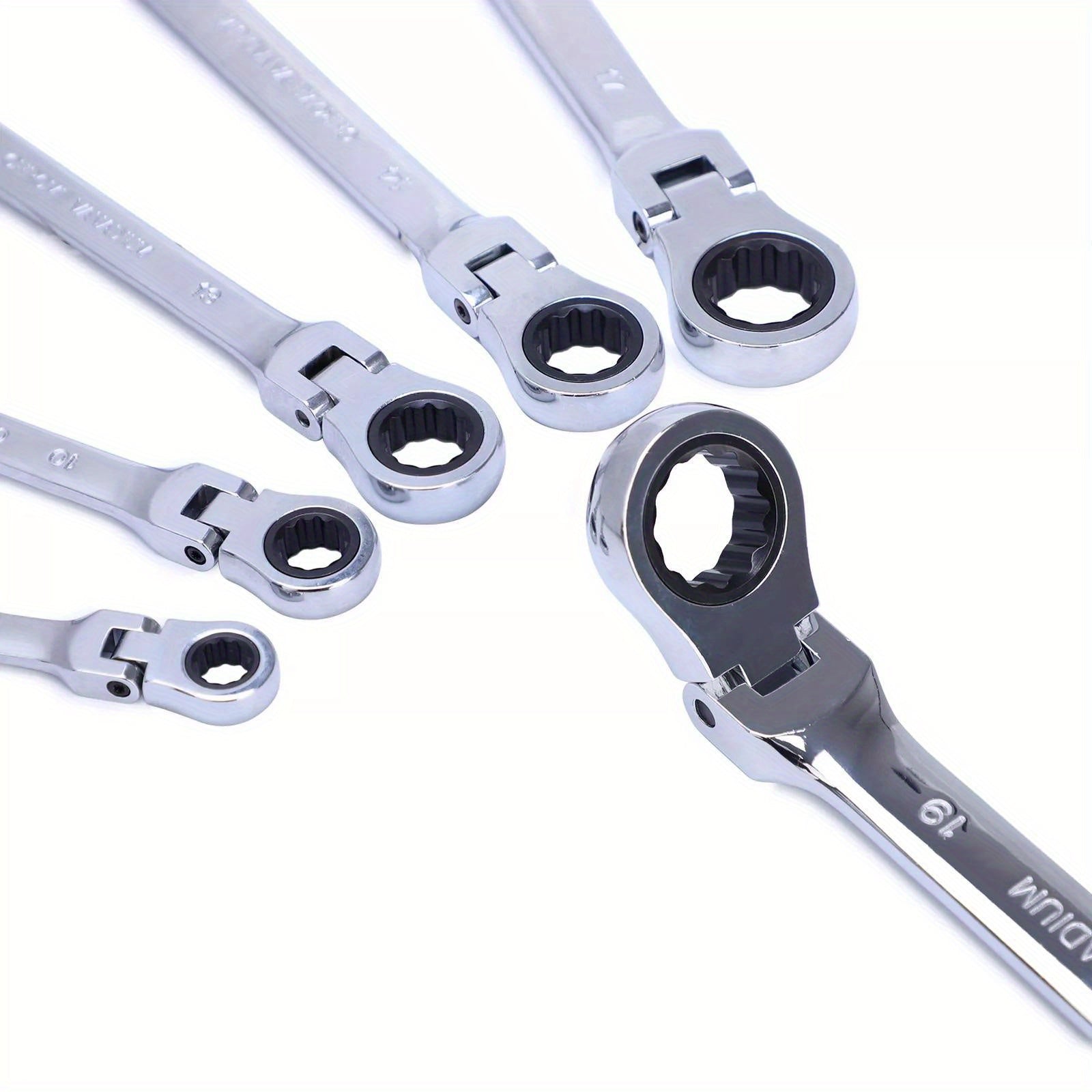6Pc Double Box End Ratcheting Wrench Set - Flex Head, Extra Long & Heavy Duty Spanner