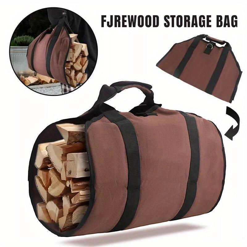 Firewood Log Basket Bag Heavy Duty Waxed Canvas Log Tote Bag Holder for Fireplace