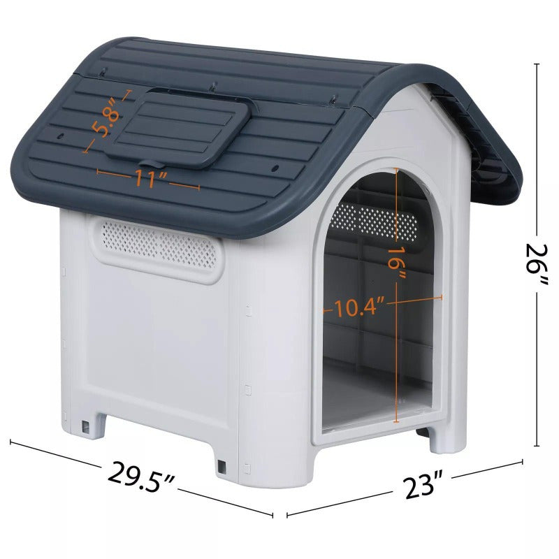 30Inches Large Dog House Outdoor Plastic with Adjustable Skylight & Elevated Base