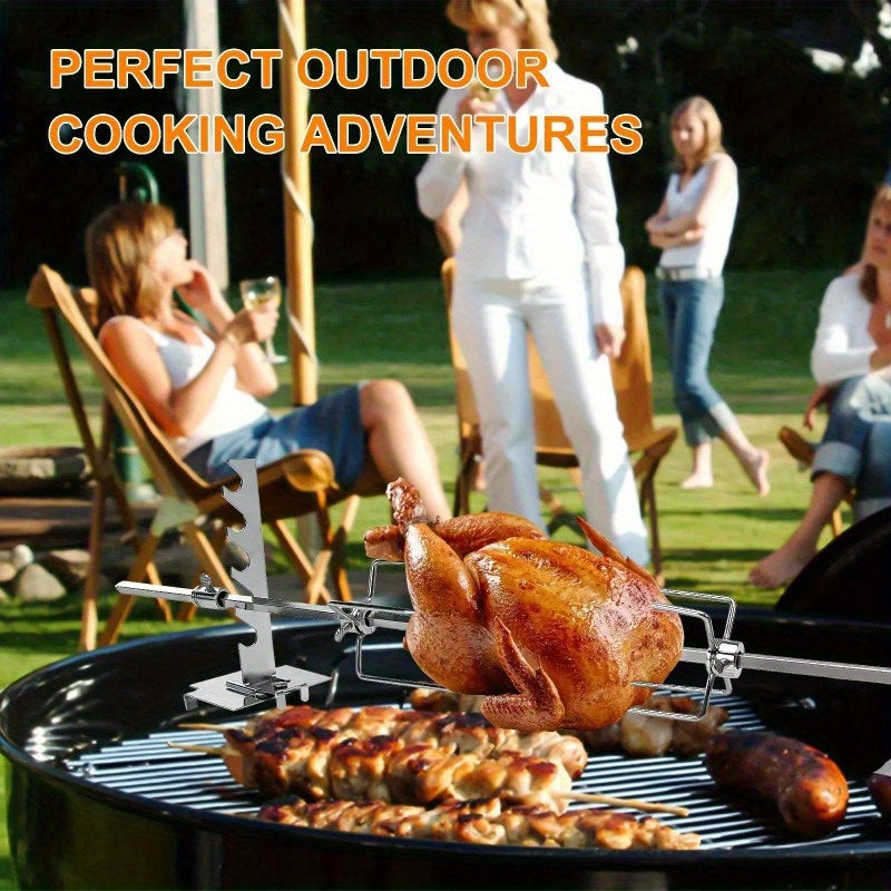 Universal Rotisserie Kit with Motor 28 Inch Stainless Steel BBQ Grill Kit 4W