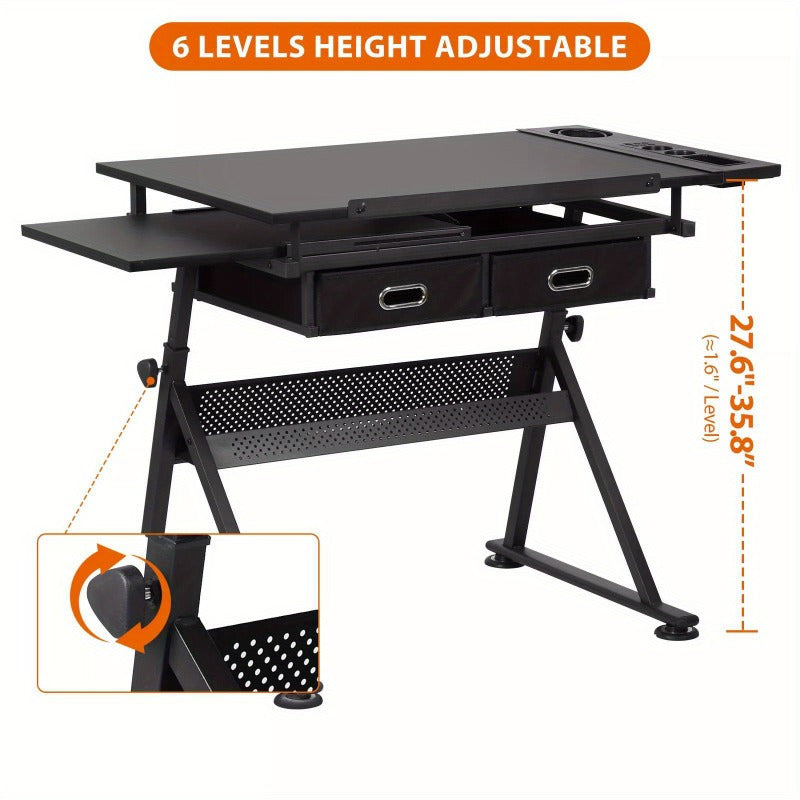Drafting Drawing Table Tiltable Tabletop Workstation Adjustable Height w/Stool