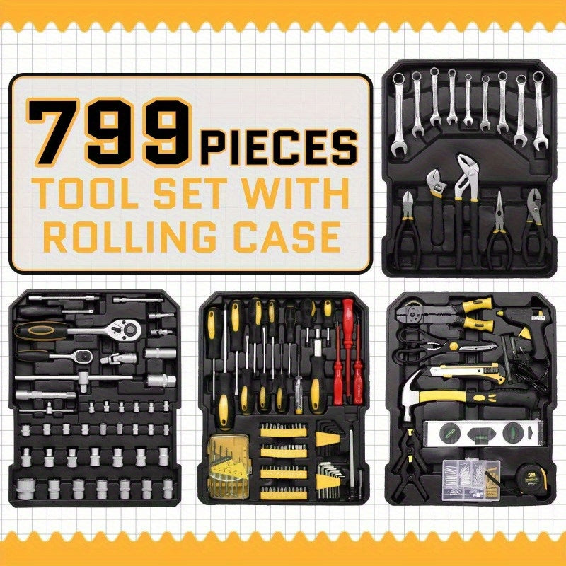 799 Pieces Tool Set Mechanic Tool Kit Wrench Socket With Trolley Case