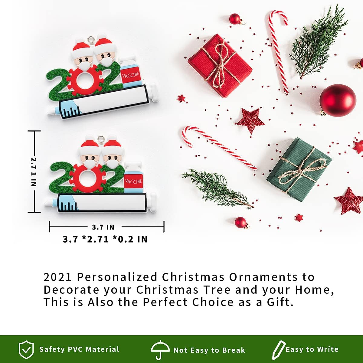 Personalized Christmas Ornaments 2021 Quarantine Survivor Family Ornament Hanging Christmas Decoration Kits Name Christmas Ornament (Family of 2).