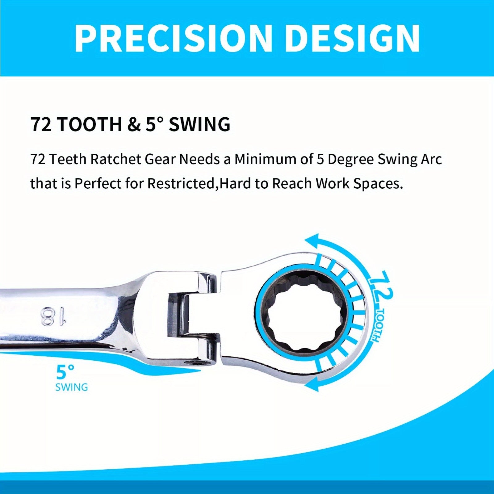 6Pc Double Box End Ratcheting Wrench Set - Flex Head, Extra Long & Heavy Duty Spanner