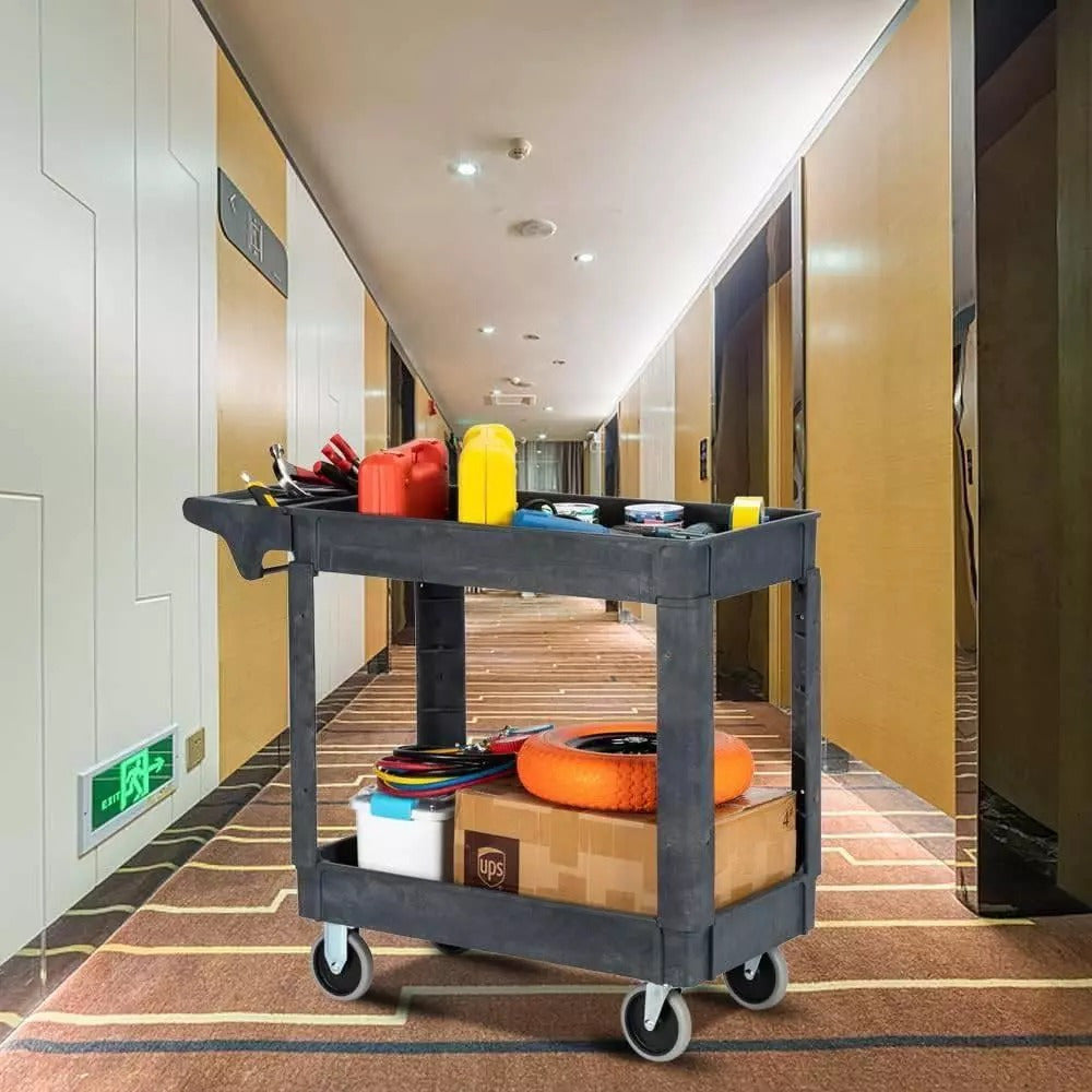 Heavy Duty 2-Shelf Plastic Rolling Utility Cart with 360° Swivel Wheels