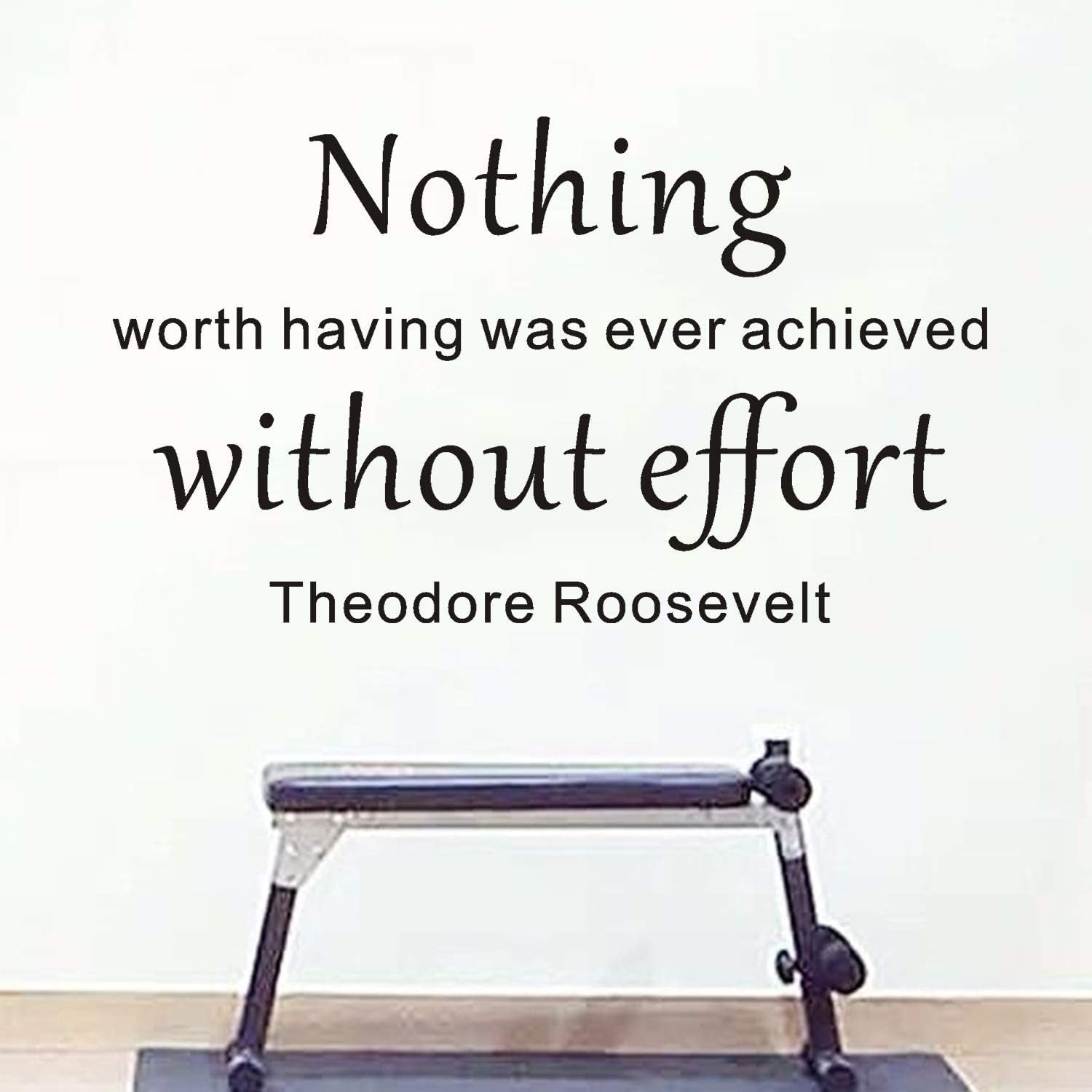 Quote Wall Decals, Office Wall Decals, Inspirational Gym Classroom Bedroom Art Decor Vinyl Stickers Nothing Worth Having Was Ever Achieved without Effort President Theodore Roosevelt 27.5"X16"