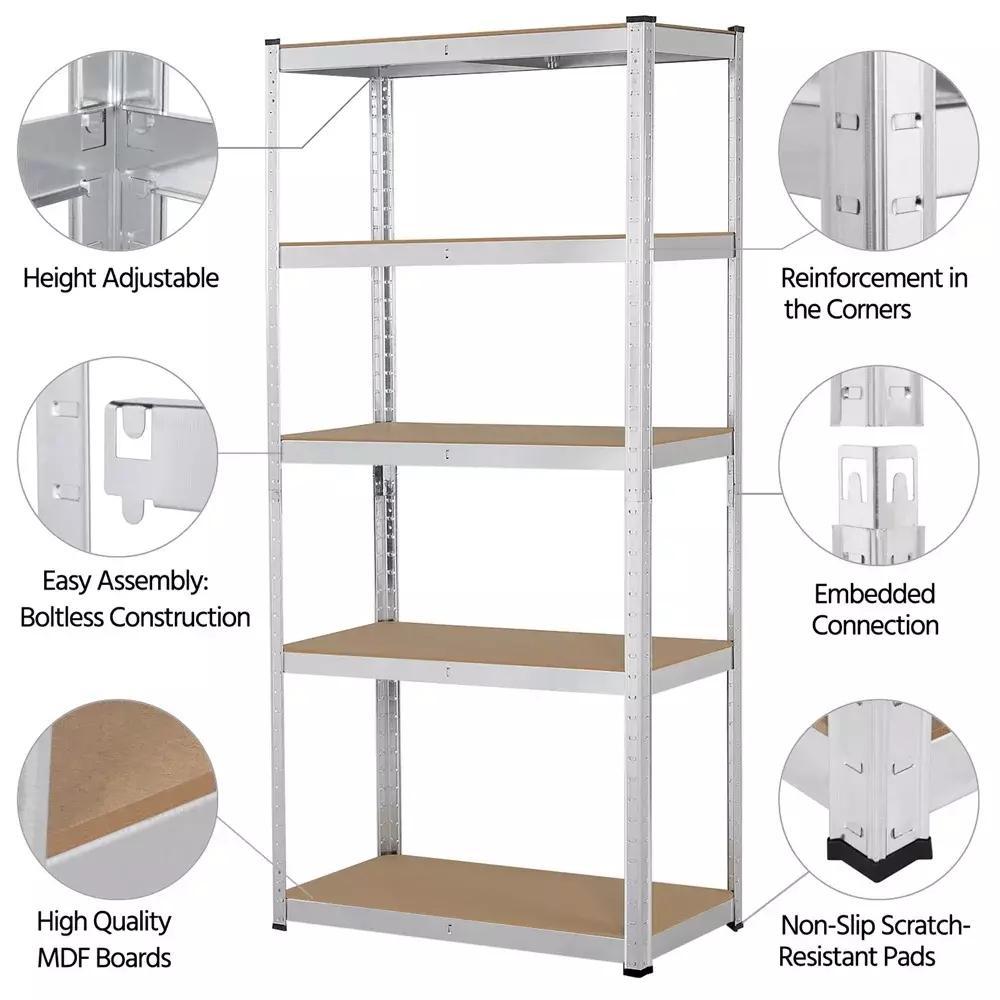 2pcs 5-Tier Steel Garage Shelving Unit - Heavy-Duty Storage Organizer 150x75x30cm