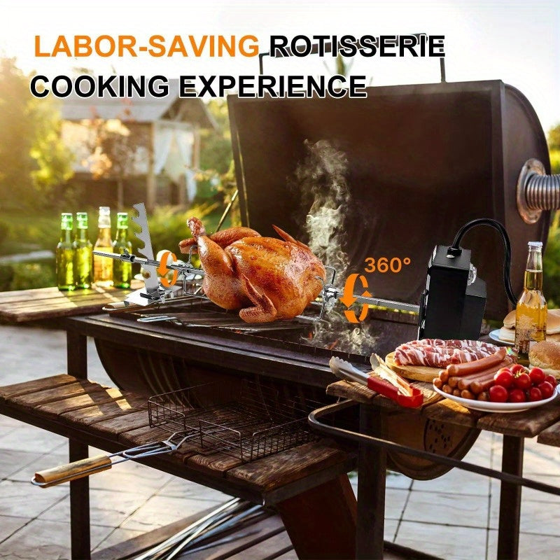 Universal Rotisserie Kit with Motor 28 Inch Stainless Steel BBQ Grill Kit 4W