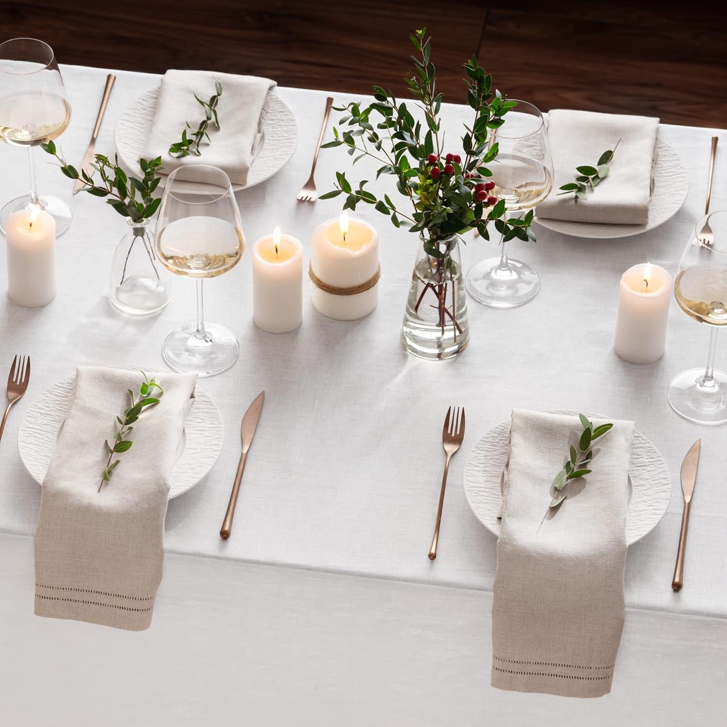 Linen Napkins - Natural 20 X 20 Inch, Set of 4 Double Hemstitch Dinner Napkins Handcrafted from French Flax Linen - Napkin Cloth Washable for Easter, Spring, Summer, Wedding Party