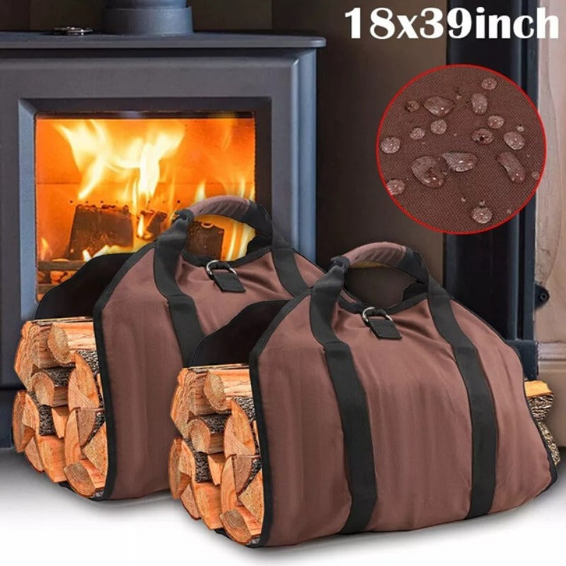 Firewood Log Basket Bag Heavy Duty Waxed Canvas Log Tote Bag Holder for Fireplace