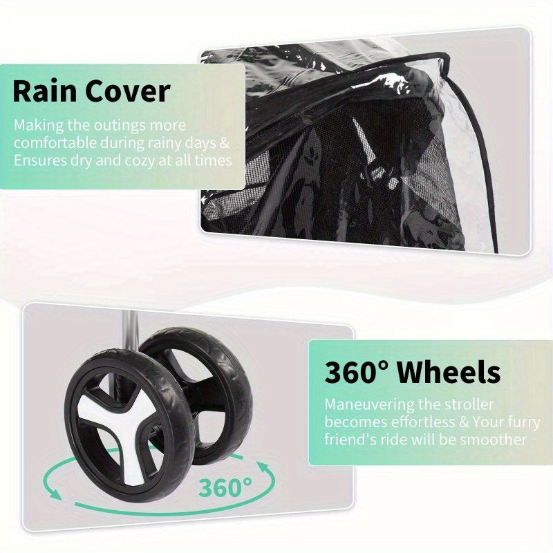 3 wheel foldable pet stroller with cover, pet stroller suitable for small and medium dogs