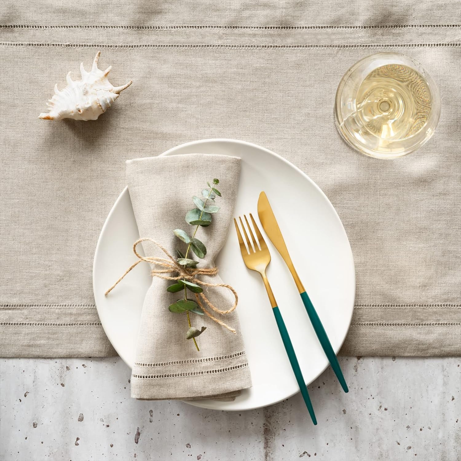 Linen Napkins - Natural 20 X 20 Inch, Set of 4 Double Hemstitch Dinner Napkins Handcrafted from French Flax Linen - Napkin Cloth Washable for Easter, Spring, Summer, Wedding Party