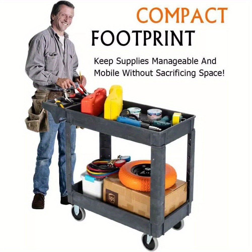 Heavy Duty 2-Shelf Plastic Rolling Utility Cart with 360° Swivel Wheels