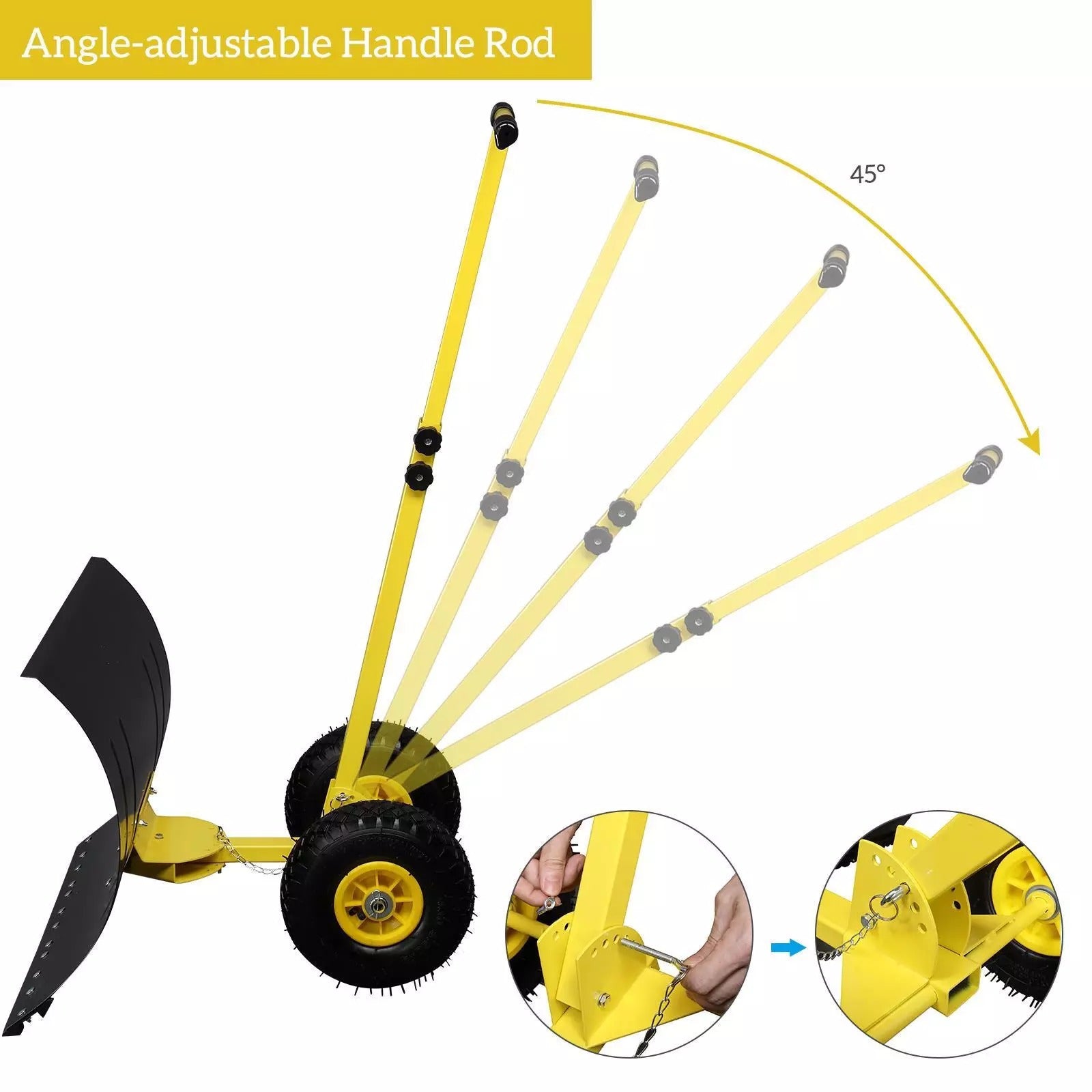 Heavy-Duty Snow Shovel with Wheels – Adjustable Rolling Snow Pusher with Inflatable Wheels & Ergonomic Handle