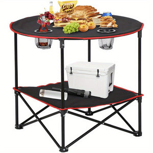 Folding Picnic Table – Portable Outdoor Camping Table with 4 Cup Holders & Bags!