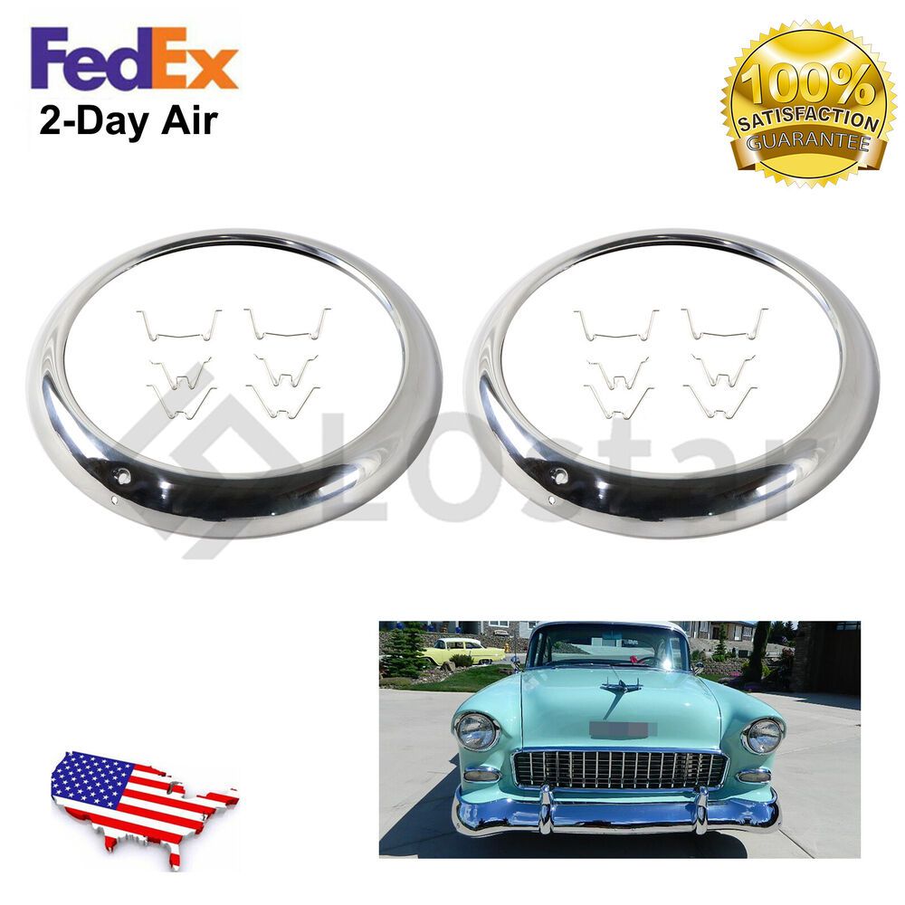 2 x Headlight Bezels w/Clips For 1947-55 Chevy GMC Truck 1949-52 Chevy Passenger