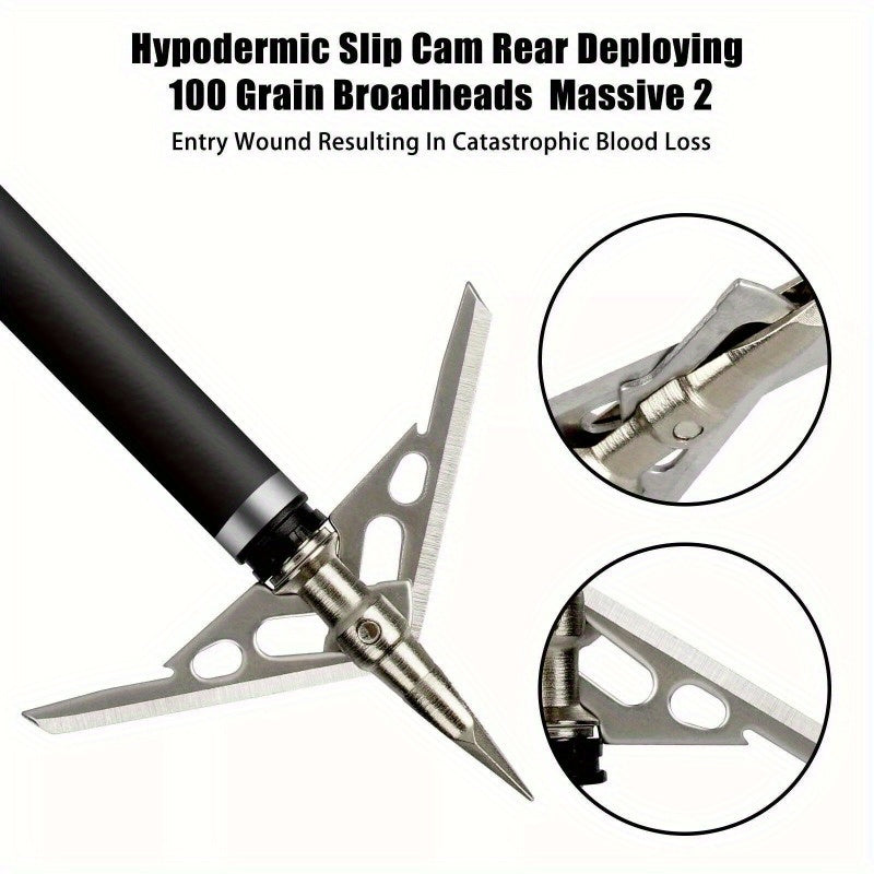 100 Grain Archery Broadheads 24PCS 2" Dia Expandable Hunting Arrowhead W/2 Blade