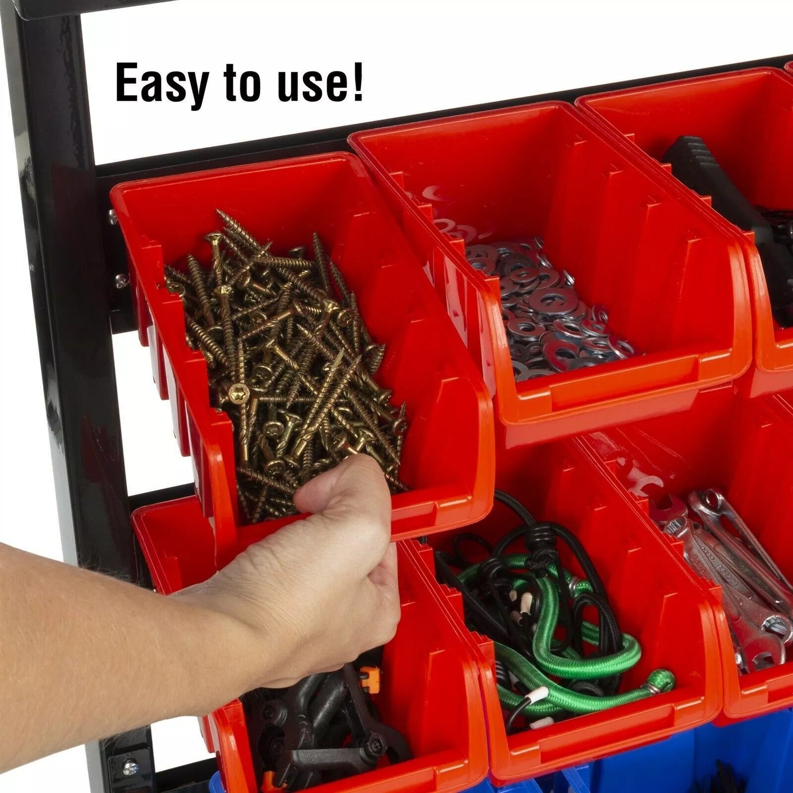 Large Garage Tool Storage Rack | Work Shed Floor Stand with 47 Removable Sorting Bins