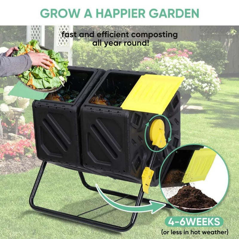 2PCS - 37Gal Large Chamber Compost Tumbler Composter w/ 2 Sliding Doors 360° Fast