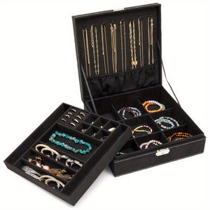 Velvet Jewelry Box Storage Box with Lock- 2 Layer Travel Case, Jewelry Storage