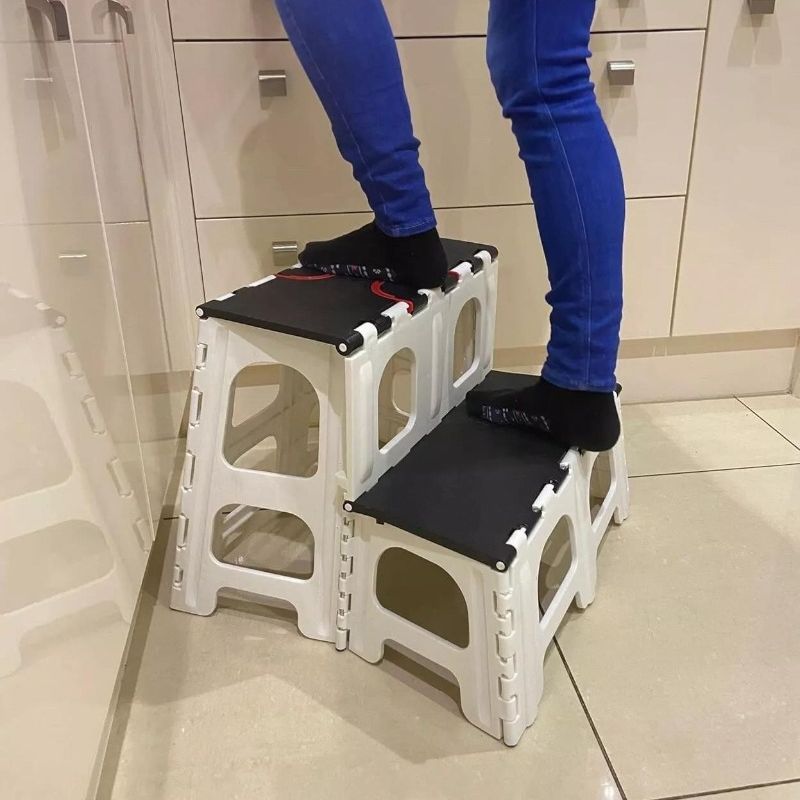 Folding Step Stool Non-Slip Two Step Fold Away Collapsible Ladder