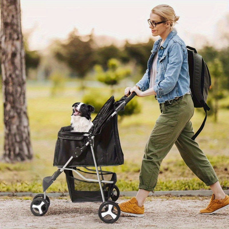 3 wheel foldable pet stroller with cover, pet stroller suitable for small and medium dogs