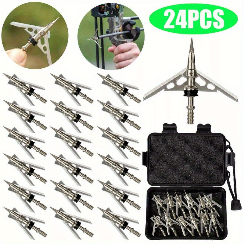 100 Grain Archery Broadheads 24PCS 2" Dia Expandable Hunting Arrowhead W/2 Blade