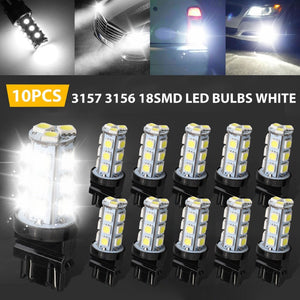 10pcs 3157 3156 18SMD LED Reverse Tail Brake Turn Signal Light Bulbs 6000K White Car Electronics Accessories Car Lighting Front, Rear, Left Right Placement