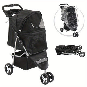 3 wheel foldable pet stroller with cover, pet stroller suitable for small and medium dogs