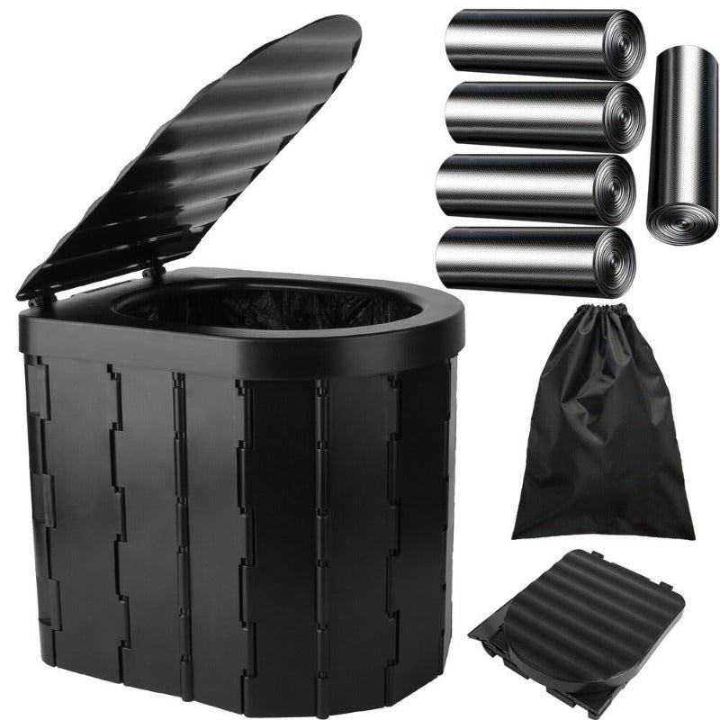 Portable Outdoor Emergency Toilet - Cover Camping Car Travel Porta Potty with 60 pcs Garbage Bags
