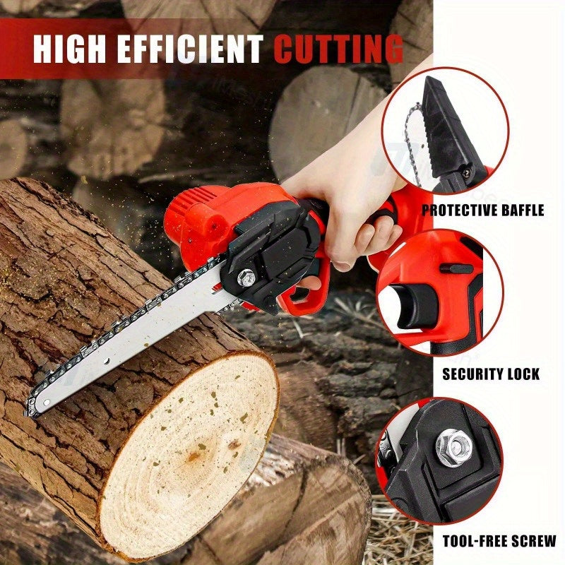 4 Inch & 6 Inch Electric Mini Chainsaw 48V Handheld Cordless Woodworking Cutter with 2 Battery 4 Chain
