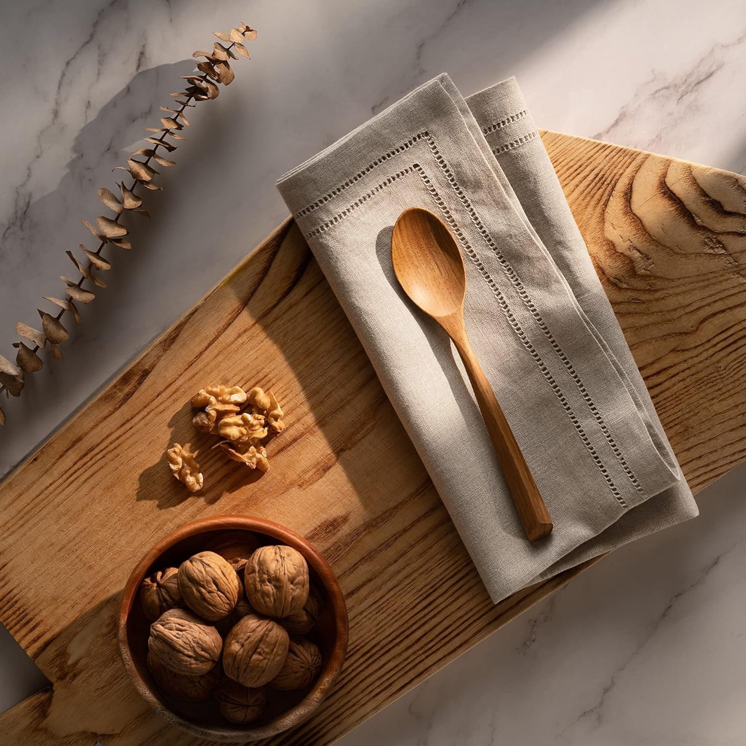 Linen Napkins - Natural 20 X 20 Inch, Set of 4 Double Hemstitch Dinner Napkins Handcrafted from French Flax Linen - Napkin Cloth Washable for Easter, Spring, Summer, Wedding Party