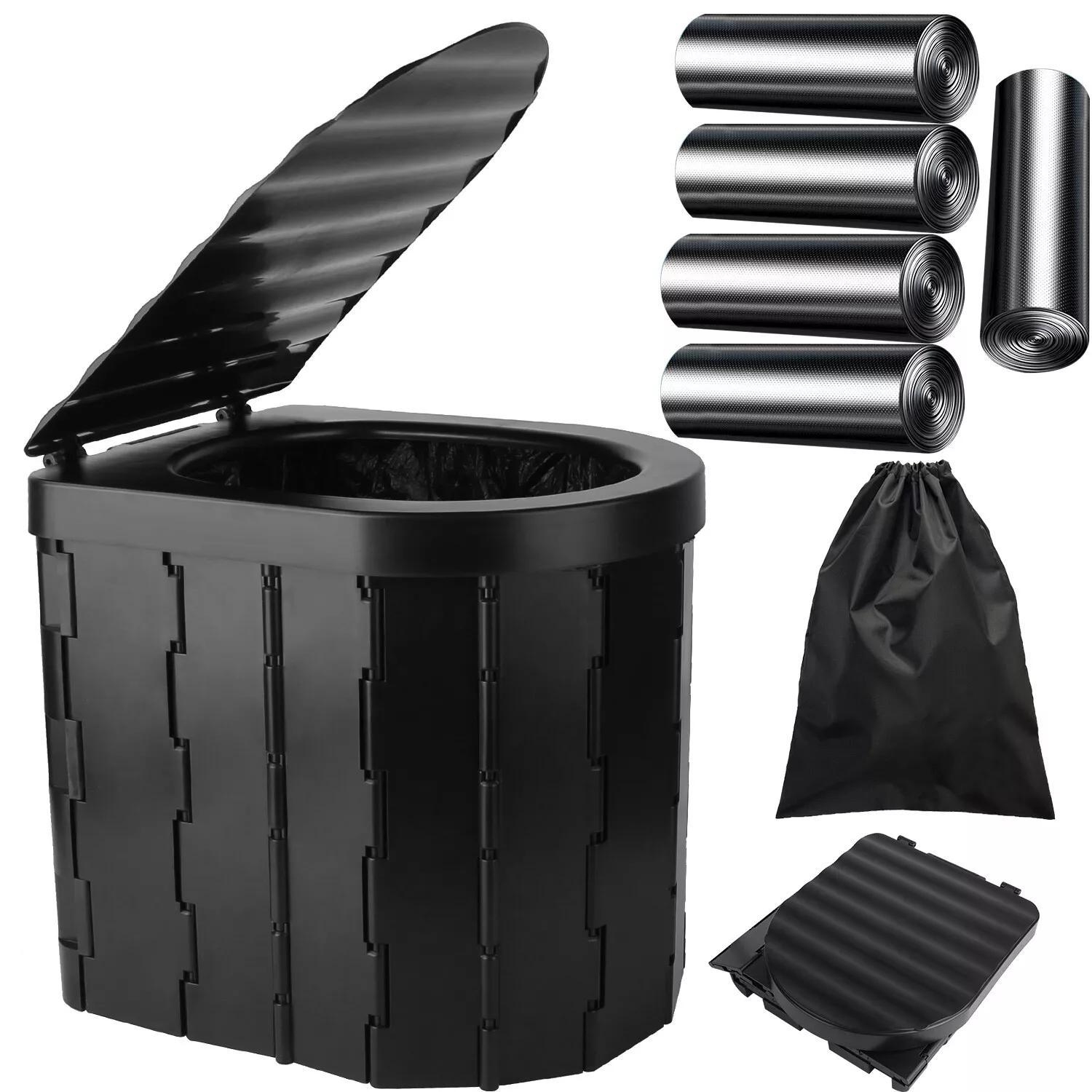 Portable Outdoor Emergency Toilet - Cover Camping Car Travel Porta Potty with 60 pcs Garbage Bags