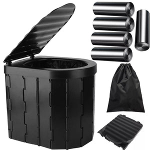 Portable Outdoor Emergency Toilet - Cover Camping Car Travel Porta Potty with 60 pcs Garbage Bags