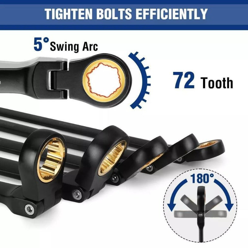 5PCS Extra Long Ratcheting Wrench Set 8-19mm Combination Metric 72-Teeth
