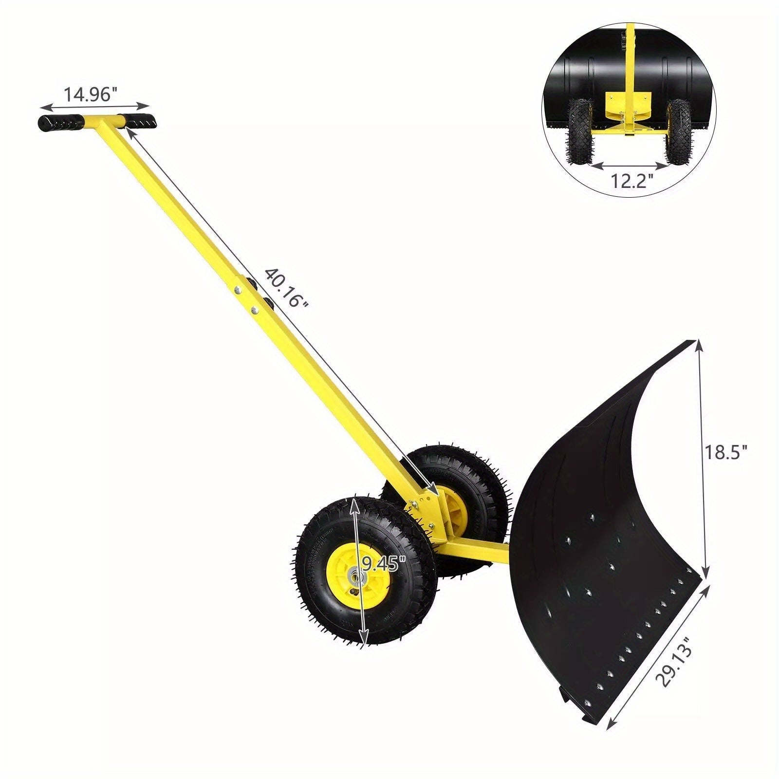 Heavy-Duty Snow Shovel with Wheels – Adjustable Rolling Snow Pusher with Inflatable Wheels & Ergonomic Handle