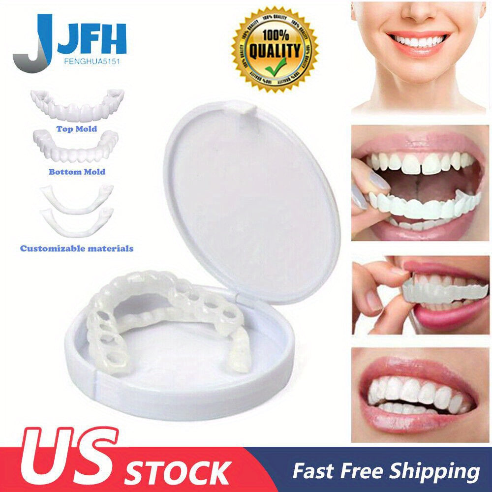 Set False Teeth Dental Snap On Upper & Bottom Veneers Dentures Fake Tooth Cover
