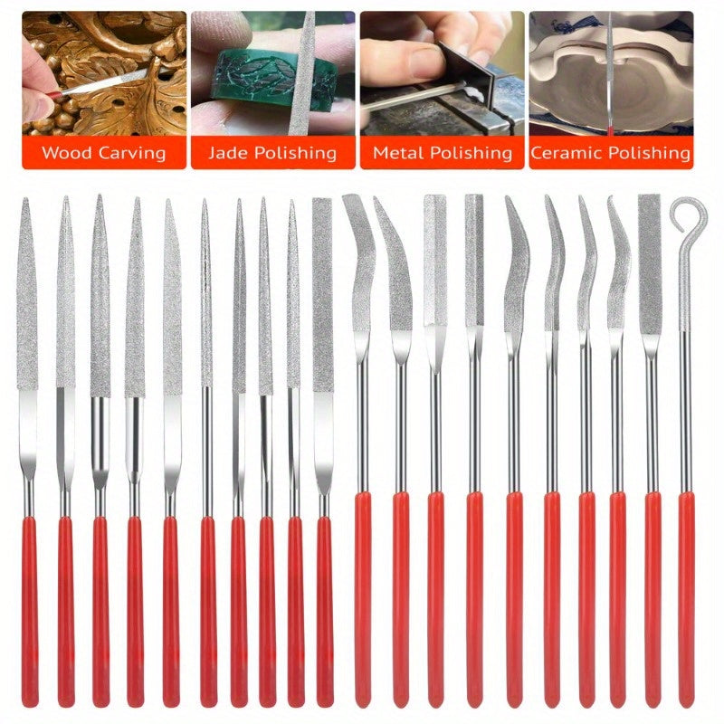 20pcs Diamond Needle File Set Mini Handy Polishing Carving Working Hand Tool Alloy Steel Workshop Equipment 3*140mm