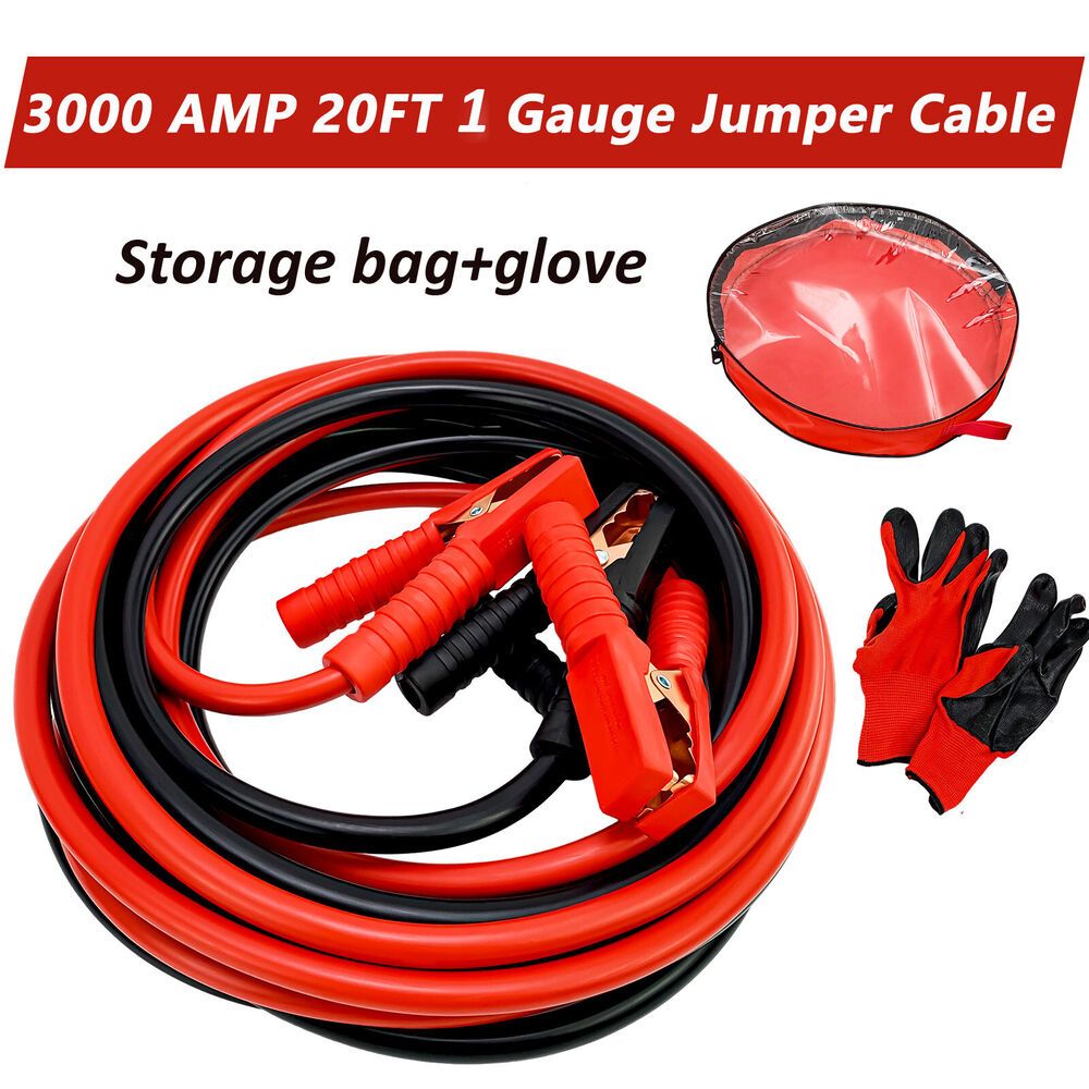 Auto Jumper Cables 1 Gauge 3000AMP 20Ft Automotive Booster Cables for Car Van