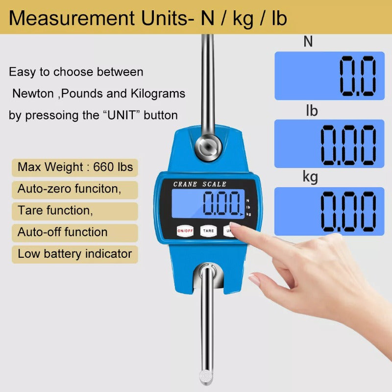 660lb Digital Hanging Scale β Heavy-Duty Hunting, Fishing & Farm Crane Scale with LCD Display, Auto Reset, and Cast Aluminum Case (Portable & Accurate)