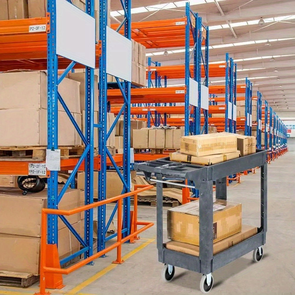 Heavy Duty 2-Shelf Plastic Rolling Utility Cart with 360° Swivel Wheels